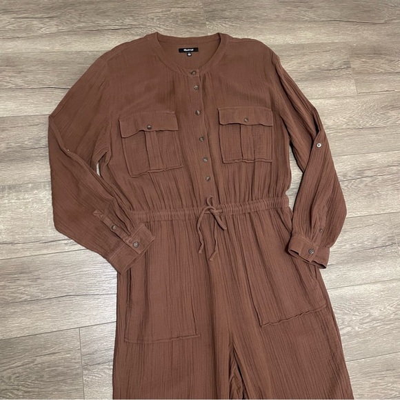 Madewell Lightspun Lightweight Gauze Tapered-Leg Jumpsuit Hot Cocoa Brown Sz 14 - Picture 5 of 9